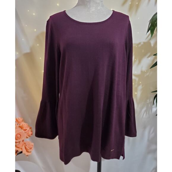 Calvin Klein Long Bell Sleeve Knit Top Womens Size XL Merlot Purple Relaxed Soft - Picture 1 of 10